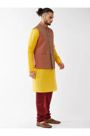 Vera Mont Women Ethnic Waistcoats - Mandarin Collar Kurta with Churidar & Woven design Nehru Jacket