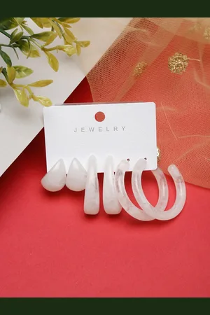 DressBerry Set Of 3 White Contemporary Half Hoop Earrings