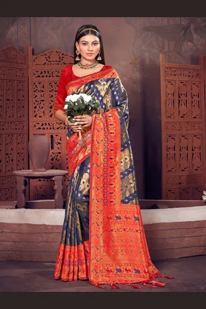 SANGAM PRINTS Ethnic Motifs Woven Design Zari Kanjeevaram Saree