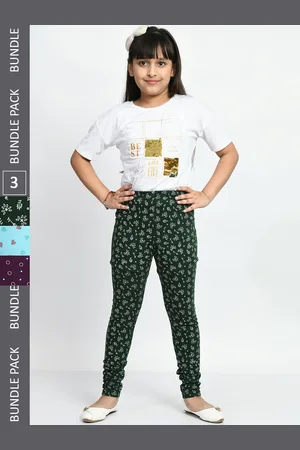 BAESD Girls Pack Of 3 Printed Pure Cotton Churidar-Length Leggings