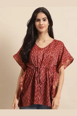 Kalini Abstract Printed Round Neck Silk Kaftan Top