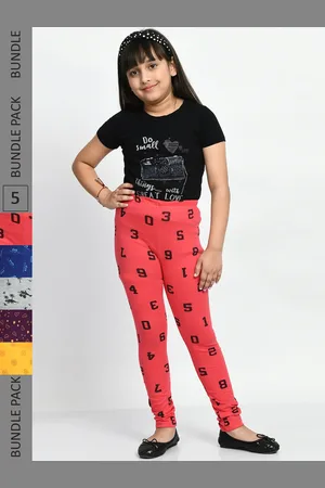 BAESD Girls Pack Of 5 Printed Cotton Churidar-Length Leggings