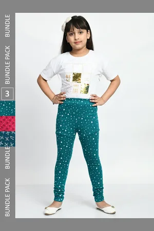 BAESD Girls Pack Of 3 Conversational Printed Pure Cotton Churidar-Length Leggings