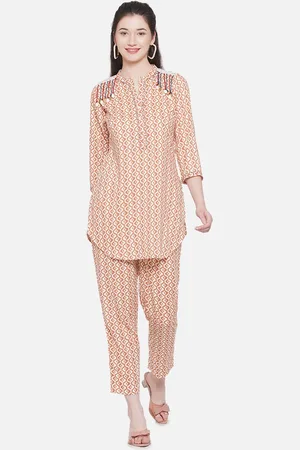 bellamia Printed Embellished Top With Trousers Co-Ords