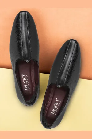 FAUSTO Men Textured Round Toe Slip-On Mojaris