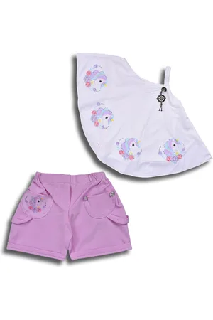 Wish Karo Girls Printed Sequined A-Line Top with Shorts
