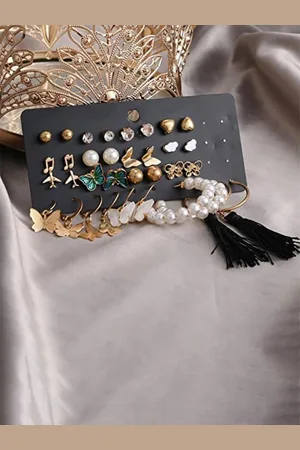 Salty Pack Of 17 Gold-Plated Stones & Beads Contemporary Earrings