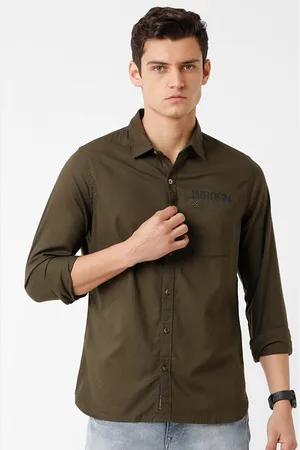 WROGN Men Olive Green Slim Fit Pure Cotton Casual Shirt