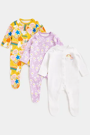Mothercare Infant Girls Pack Of 3 Pure Cotton Sleepsuits