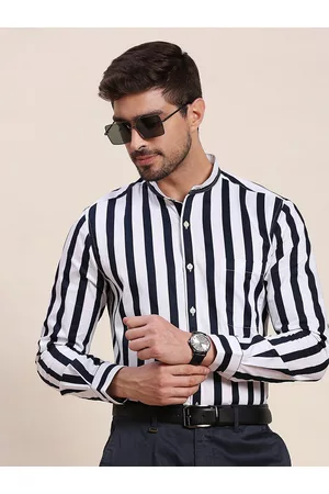 Invictus Men Navy Blue Original Slim Fit Opaque Striped Formal Shirt