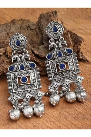 karatcart Silver-Plated Oxidised Contemporary Drop Earrings