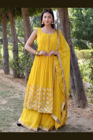 Chhabra 555 Yellow Sequinned Anarkali Kurta With Palazzo & Dupatta