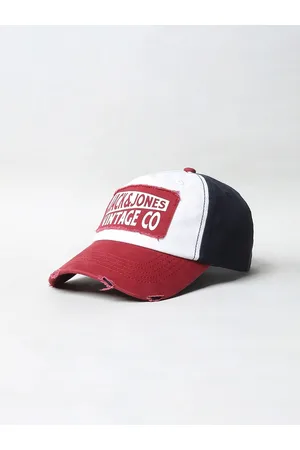 JACK & JONES Men Red & White Printed Baseball Cap