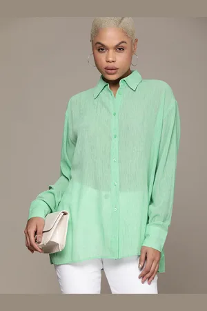 Calvin Klein Self Striped Shirt Style Longline Top