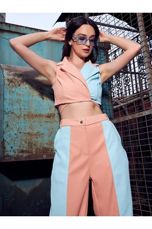 KASSUALLY Women Colourblocked Single-Breasted Cropped Casual Blazer