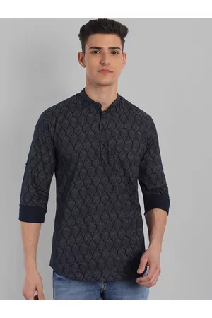Majestic Geometric Printed Band Collar Pure Cotton Kurta