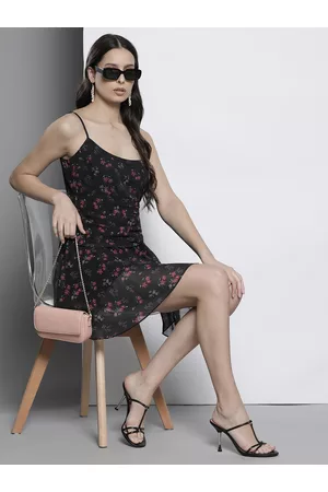 NA-KD Ruched Waist Floral Print A-Line Dress