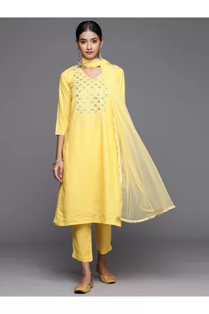 Biba Women Yoke Design Kurta with Trousers & Dupatta