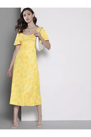 Dorothy Perkins Yellow Floral Print Puff Sleeve A-Line Maxi Dress
