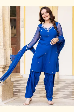 Ambraee Floral Embroidered Kurta With Dhoti Pants & Dupatta
