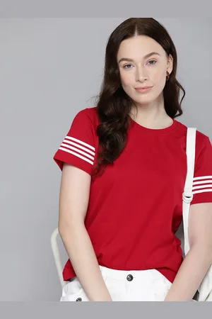 HARVARD Women Red Solid Pure Cotton T-shirt