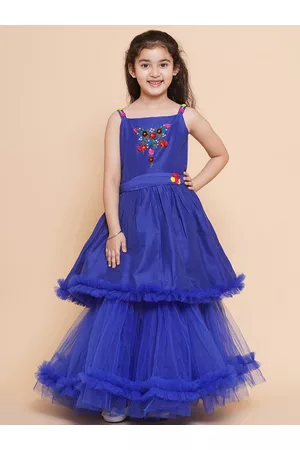 Bhama Girls Floral Embroidered Satin Fit & Flare Dress