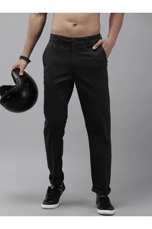 Buy Men Black Regular Fit Solid Regular Trousers online  Looksgudin
