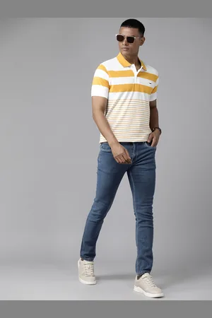 Park Avenue Men Striped Polo Collar Slim Fit T-shirt