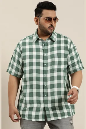 Sztori Men Plus Size Viscose Linen Tartan Checked Casual Shirt