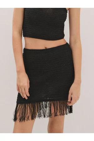 MANGO Women Crochet Fringed Straigt Mini Skirt