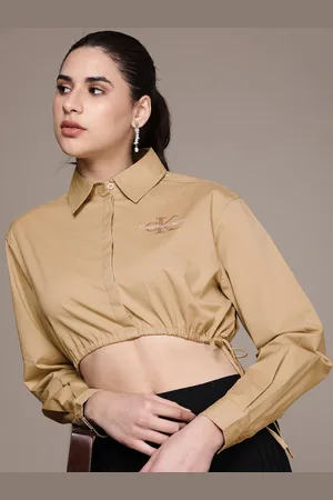 Calvin Klein Women Boxy Brand Logo Printed Crop Casual Shirt