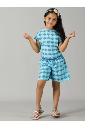 KiddoPanti Girls Printed Pure Cotton Top With Shorts