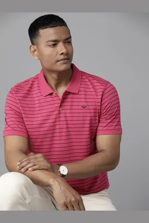 Park Avenue Men Striped Polo Collar Slim Fit T-shirt