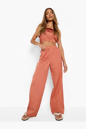 Boohoo Pure Cotton Crop Top & Wide Leg Trousers Set