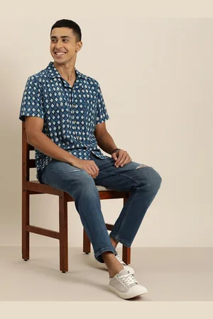 Taavi Men Classic Indigo Printed Casual Shirt