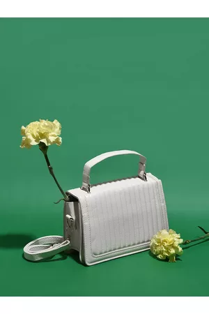 Campus Sutra Women White Textured PU Structured Sling Bag with Quilted