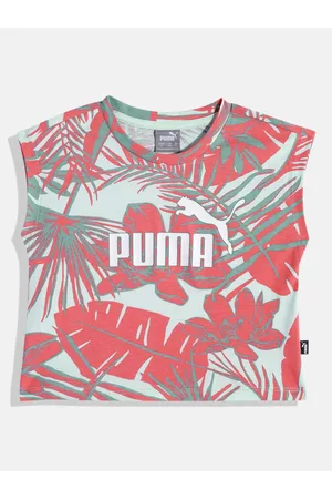 PUMA Girls Floral Printed Extended Sleeves Relaxed Fit Essential AOP Pure Cotton T-shirt