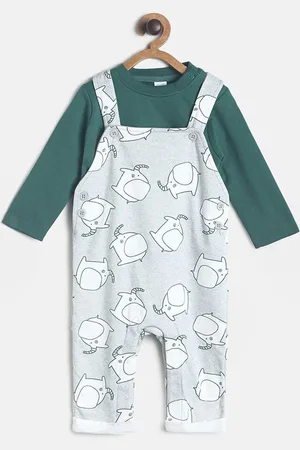 MINI KLUB Boys Grey & Green Dungaree Set