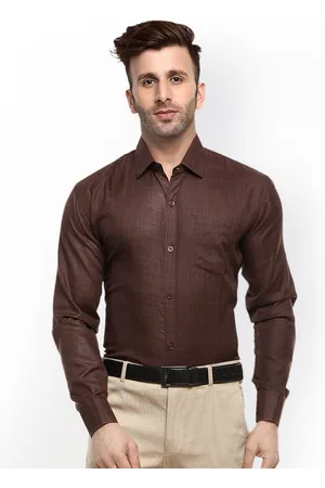 Hangup Men Brown Regular Fit Solid Formal Shirt
