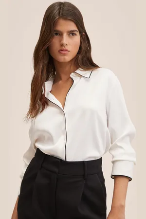 MANGO Women Off White Solid Satin Casual Shirt