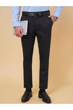 Pantaloons Men Formal Trousers - Men Low-Rise Checked Formal Trousers