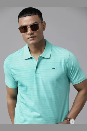 Park Avenue Men Striped Polo Collar Slim Fit T-shirt