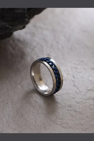 NVR Men Rhodium-Plated Stainless Steel Band Style Finger Ring