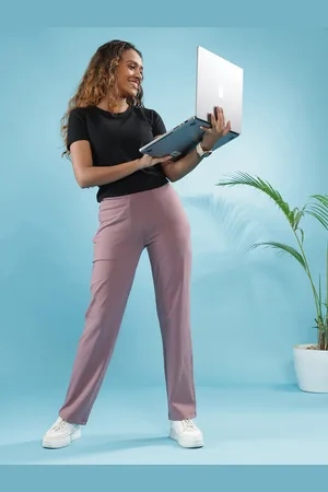 BlissClub Women Straight Leg Straight Fit High-Rise Wrinkle Free Trousers