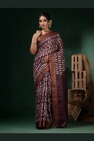 Charukriti Batik Block Printed Zari Saree
