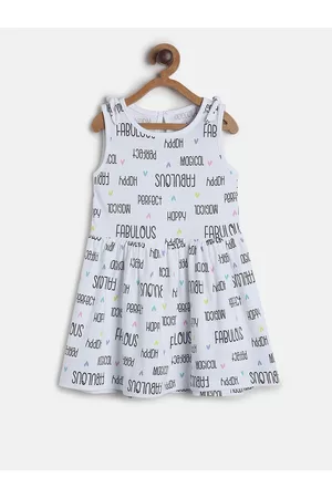 MINI KLUB Girls Typographic Print Sleeveless Cotton Fit & Flare Dress