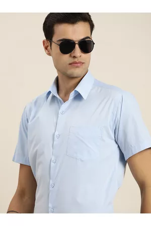 HANCOCK Solid Chambray Slim Fit Wrinkle Resistant Short Sleeves Formal Shirt