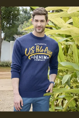Ralph Lauren U S Polo Assn Denim Co Men Navy Blue Typography Printed Pullover
