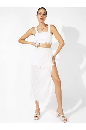 Campus White Self-Design Top & Skirt