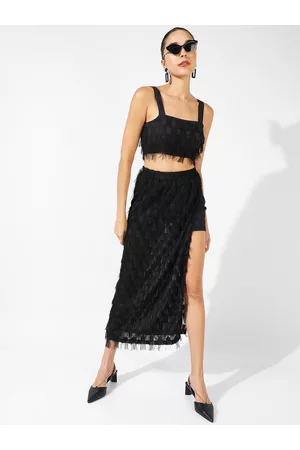 Campus Black Square-Neck Top with Skirt